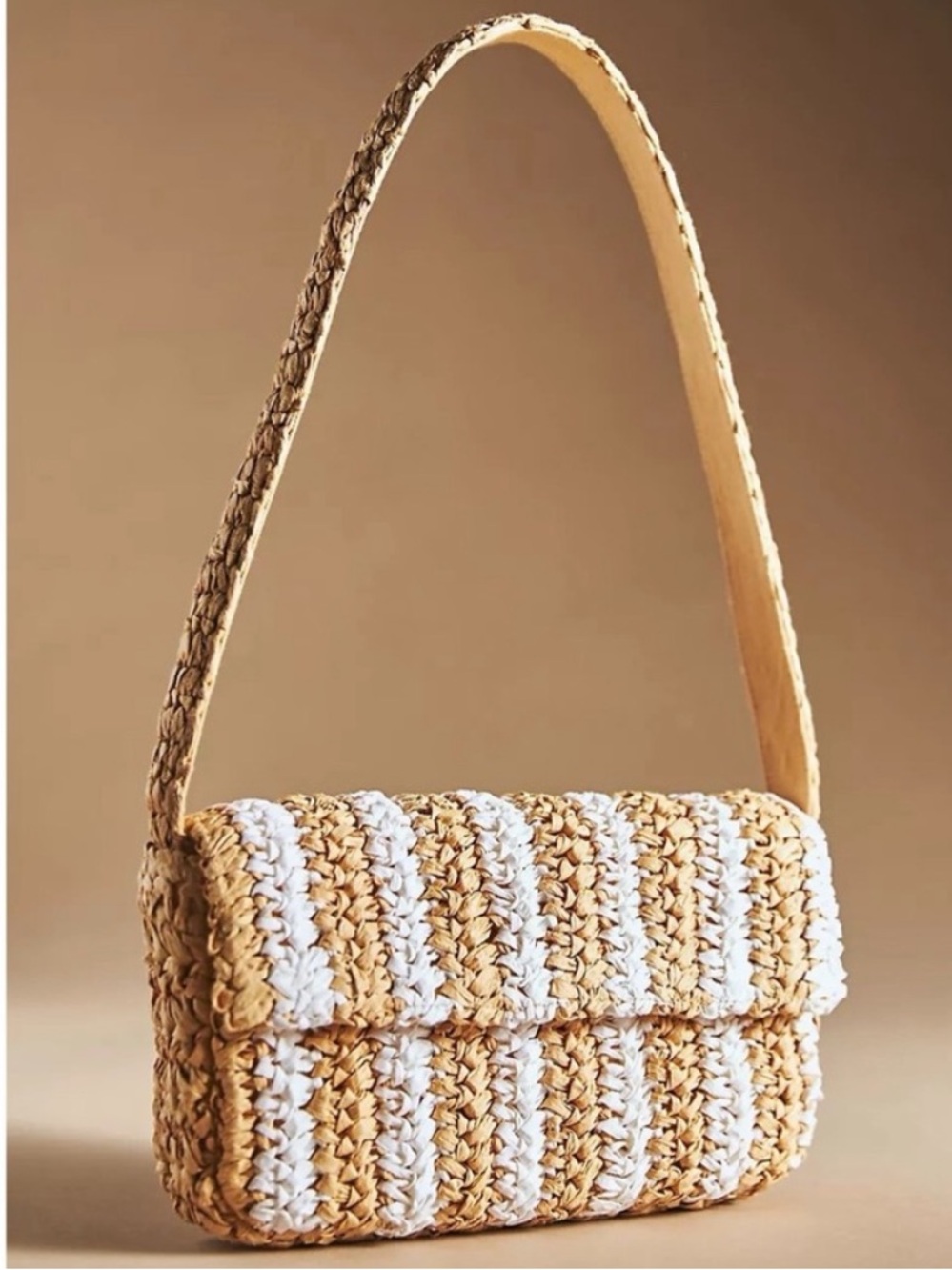 Anthropologie Fiona Shoulder Bag Striped Raffia Beige White Tommy Resort Aloha